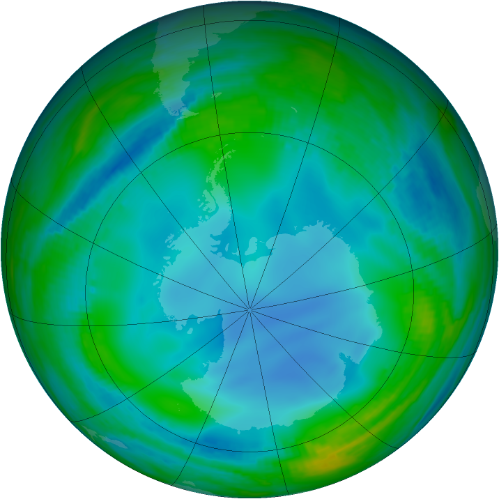 Antarctic ozone map for 05 July 2000
